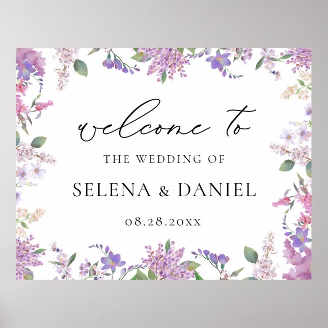 Póster Elegante signo de bienvenida de Boda de lavanda de (Frente)