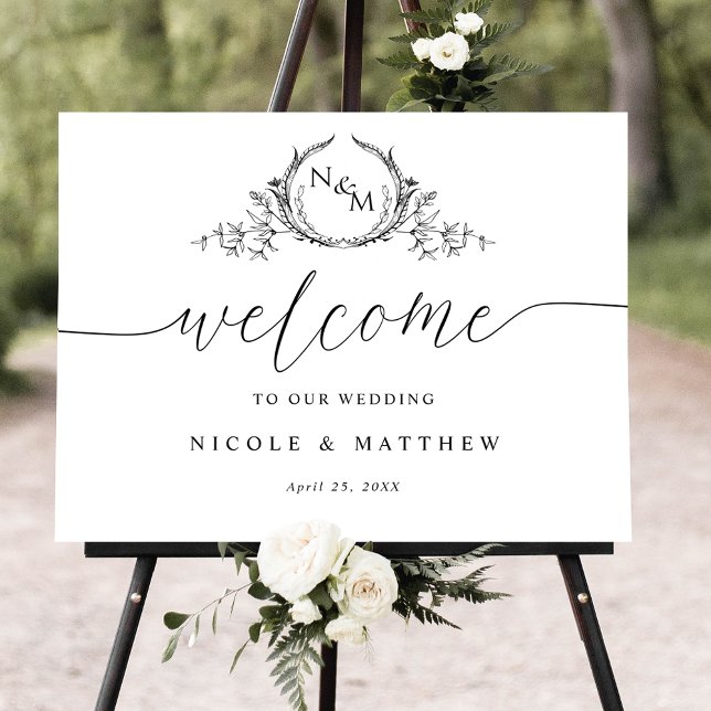 Póster Elegante signo de bienvenida de Boda de monograma  (Subido por el creador)