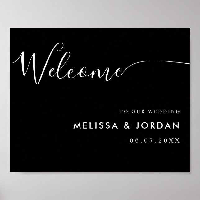 Póster Elegante signo de bienvenida de Boda de script sim (Frente)