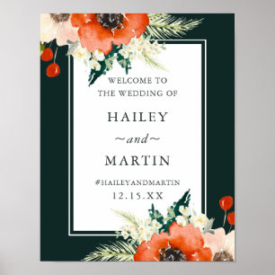 Póster Elegante signo de bienvenida de Boda floral de inv