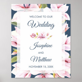 Póster Elegante signo de bienvenida de Boda floral de Mag