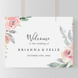 Póster Elegante signo de bienvenida de Boda floral rosa d