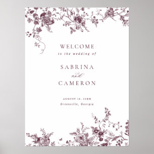 Póster Elegante signo de bienvenida de Boda Merlot de Flo