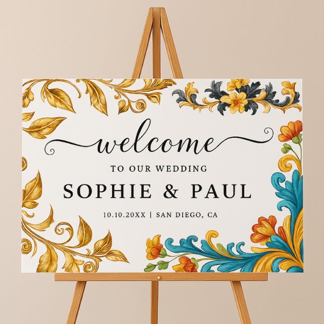 Póster Elegante signo de bienvenida de Boda Verde azulado (Subido por el creador)