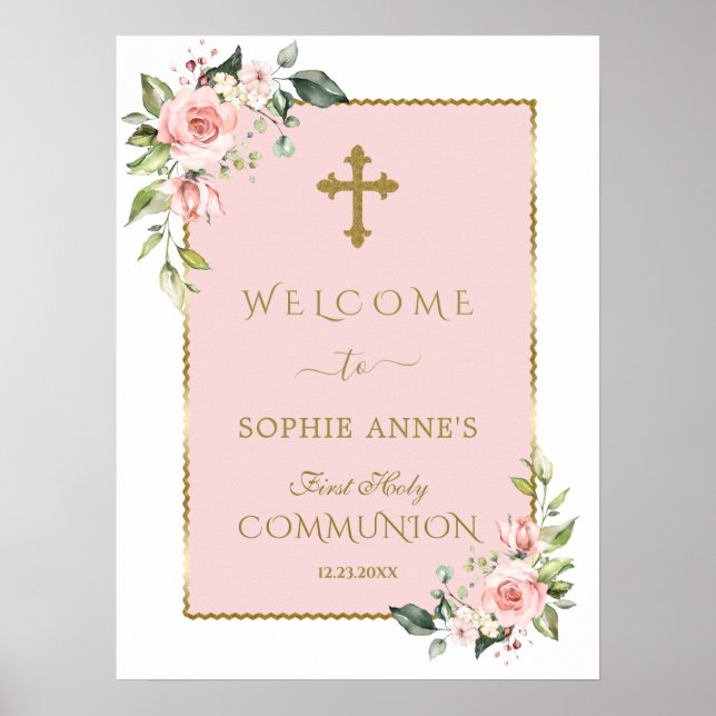 Póster Elegante Signo de bienvenida de Comunión Santa Flo (Frente)
