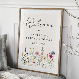 Póster Elegante signo de bienvenida de ducha de flores si