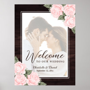 Póster Elegante signo de bienvenida de foto Boda rosa de 