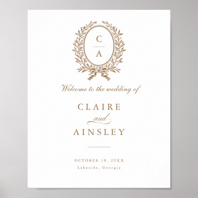 Póster Elegante signo de bienvenida de hoja de oliva de c (Frente)