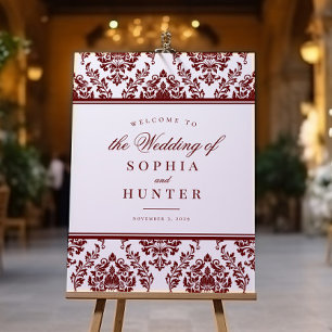 Póster Elegante signo de bienvenida de la boda Borgoña bl