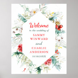 Póster Elegante signo de bienvenida de la boda invernal f