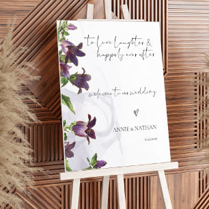 Póster Elegante Signo de bienvenida de la boda Purple Flo