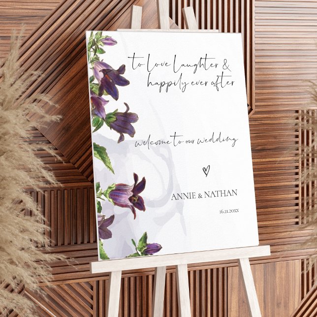 Póster Elegante Signo de bienvenida de la boda Purple Flo (Elegant Purple Floral Custom Wedding Welcome Sign)