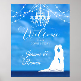 Póster Elegante signo de bienvenida de playa, pareja y lá