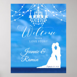 Póster Elegante signo de bienvenida de playa, pareja y lá