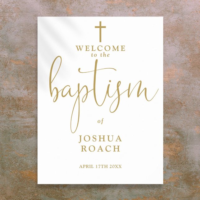 Póster Elegante signo de bienvenida del bautismo de oro m (Elegant Modern Gold Baptism Welcome Sign)