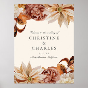 Póster Elegante signo de bienvenida del Boda de acuarela