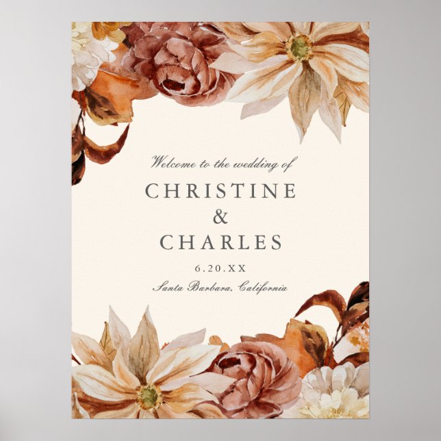 Póster Elegante signo de bienvenida del Boda de acuarela  (Frente)