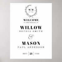 Elegante signo de bienvenida del Boda de monograma