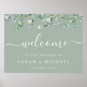 Póster Elegante signo de bienvenida del Boda Eucalyptus G