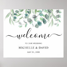 Elegante signo de bienvenida del Boda Eucalyptus G