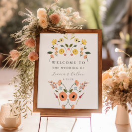 Póster Elegante signo de bienvenida del Boda floral Boho