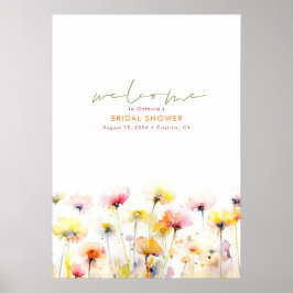 Póster Elegante Signo de Bienvenida del Boho Wildflowers