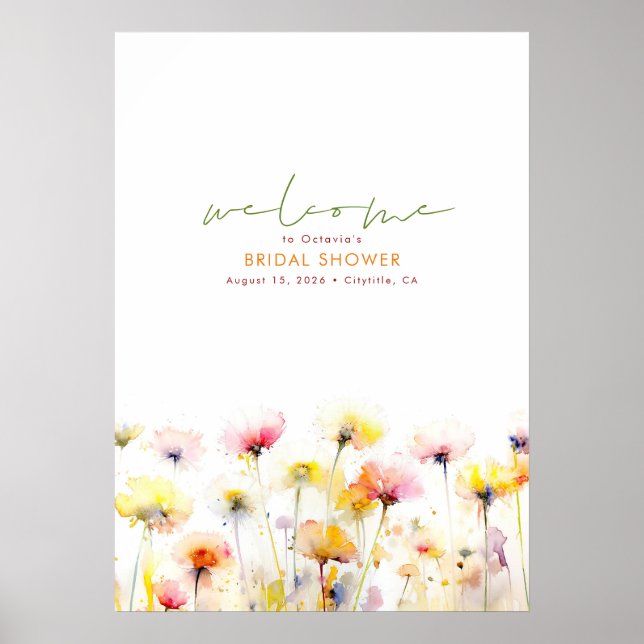 Póster Elegante Signo de Bienvenida del Boho Wildflowers (Frente)