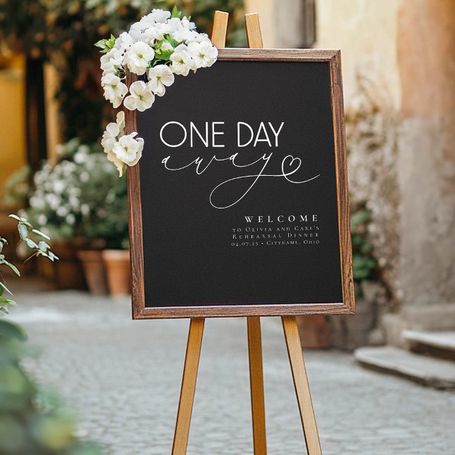 Póster Elegante signo de bienvenida para la cena de ensay (Rehearsal Dinner Welcome Sign Black and White Minimalist Modern and Romantic)