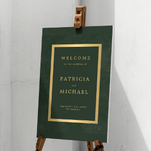 Póster Elegante signo de bienvenida verde oscuro y boda d