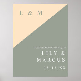 Póster Elegante Signo De Bienvenida Verde Sage Y Boda Cre