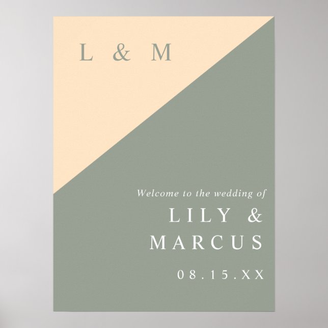 Póster Elegante Signo De Bienvenida Verde Sage Y Boda Cre (Frente)