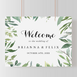 Póster Elegante signo de bienvenida verde tropical Boda