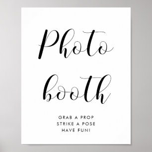 Póster Elegante signo de boda de cabina de fotos en blanc