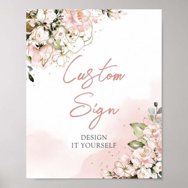 Póster Elegante signo de personalizado floral de oro rosa (Frente)