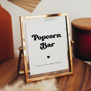 Póster Elegante signo retro de barra de palomitas en blan