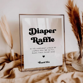 Póster Elegante signo retro negro y blanco Diaper Raffle