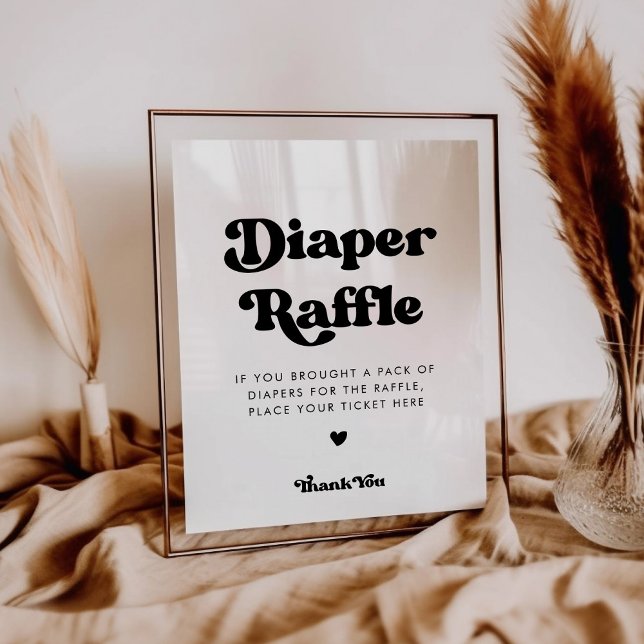 Póster Elegante signo retro negro y blanco Diaper Raffle (Subido por el creador)