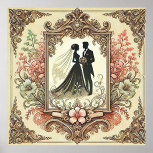 Póster Elegante Silueta de Boda Enmarcada