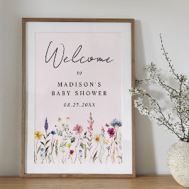 Póster Elegante símbolo de bienvenida Baby Shower rosa de