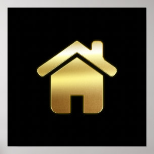 Póster Elegante Símbolo de la Casa de Oro Diseño Inmobili