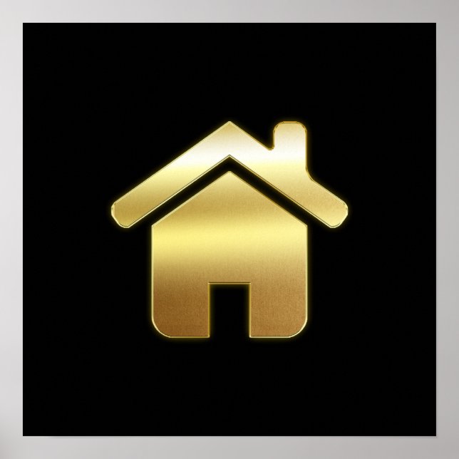 Póster Elegante Símbolo de la Casa de Oro Diseño Inmobili (Frente)