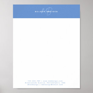 Póster Elegante simple Pastel Azul Minimalista Dos Monogr