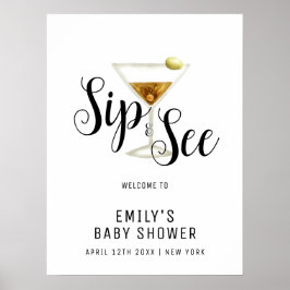 Póster Elegante Sip y Ver Martini Baby Shower Welcome