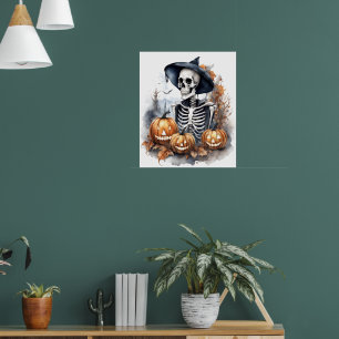 Póster Elegante Skeleton Halloween acuarela