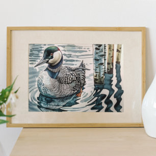 Póster Elegante somorgujo en el lago