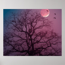 Elegante Spooky Halloween Theme Tree Moon Artwork