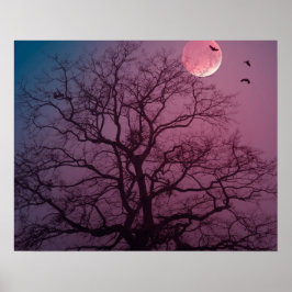 Póster Elegante Spooky Halloween Theme Tree Moon Artwork