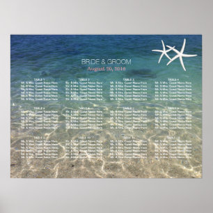 Póster Elegante Starfish Blue Beach Wedding Chart