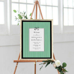 Póster Elegante Stripe Black Border Bow Boda Bienvenida