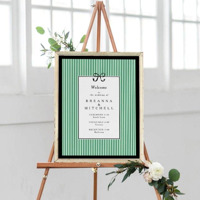 Póster Elegante Stripe Black Border Bow Boda Bienvenida (Subido por el creador)